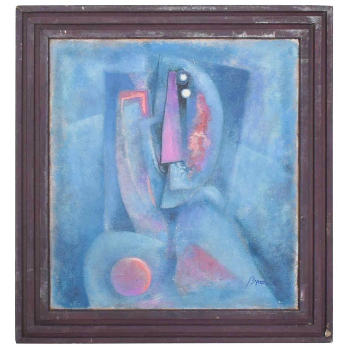 Mexican Modernism Blue Abstract Oil Painting by Byron Galvez, 06