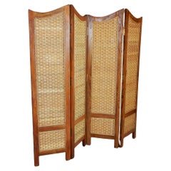 Mexican Modernism Woven Cane Rattan Screen Room Divider after Clara Porset