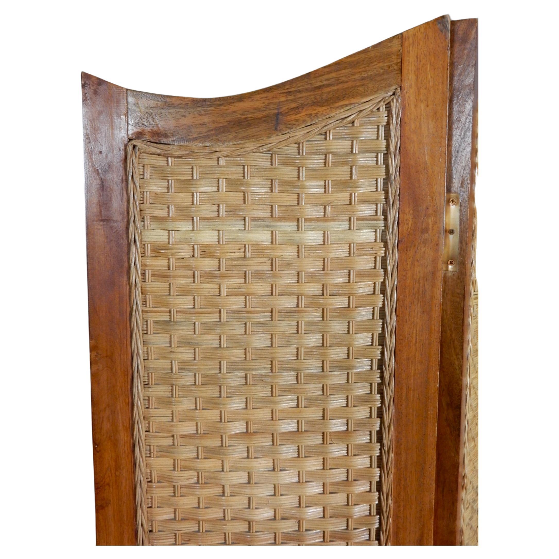 Late 20th Century Mexican Modernism Woven Cane Rattan Screen Room Divider after Clara Porset For Sale