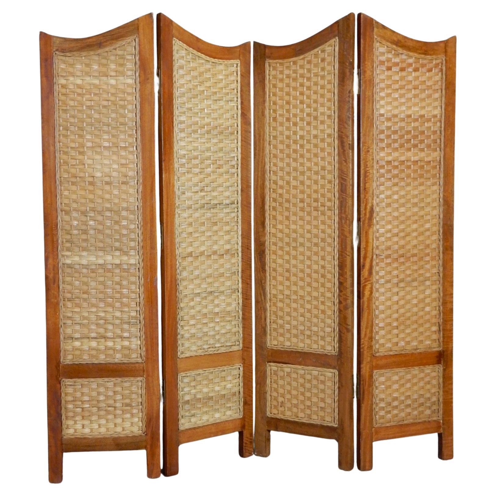 Mexican Modernism Woven Cane Rattan Screen Room Divider after Clara Porset For Sale 3