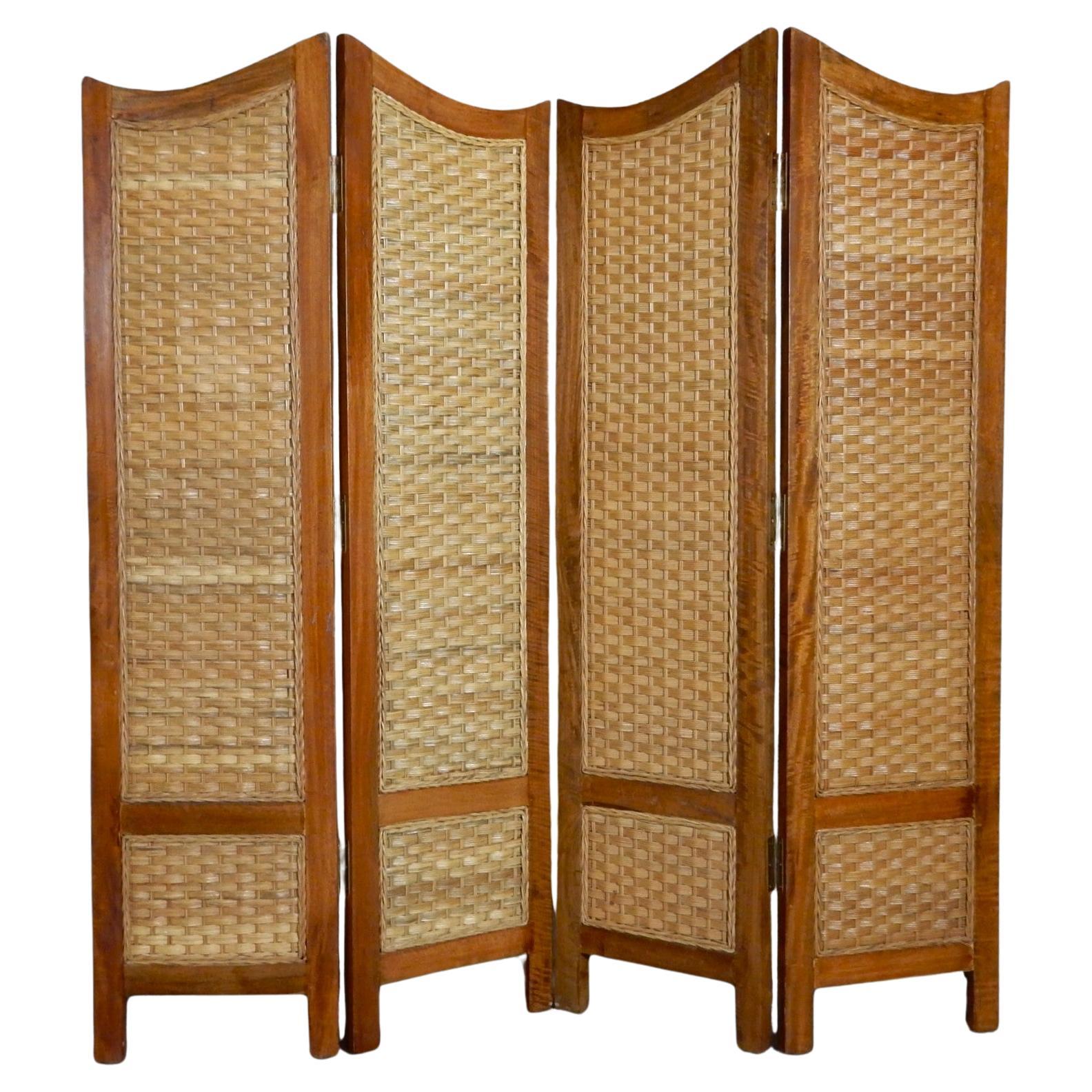 Mexican Modernism Woven Cane Rattan Screen Room Divider after Clara Porset For Sale
