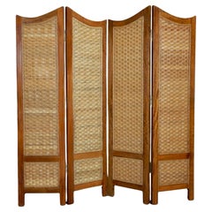 Retro Mexican Modernism Woven Cane Rattan Screen Room Divider after Clara Porset