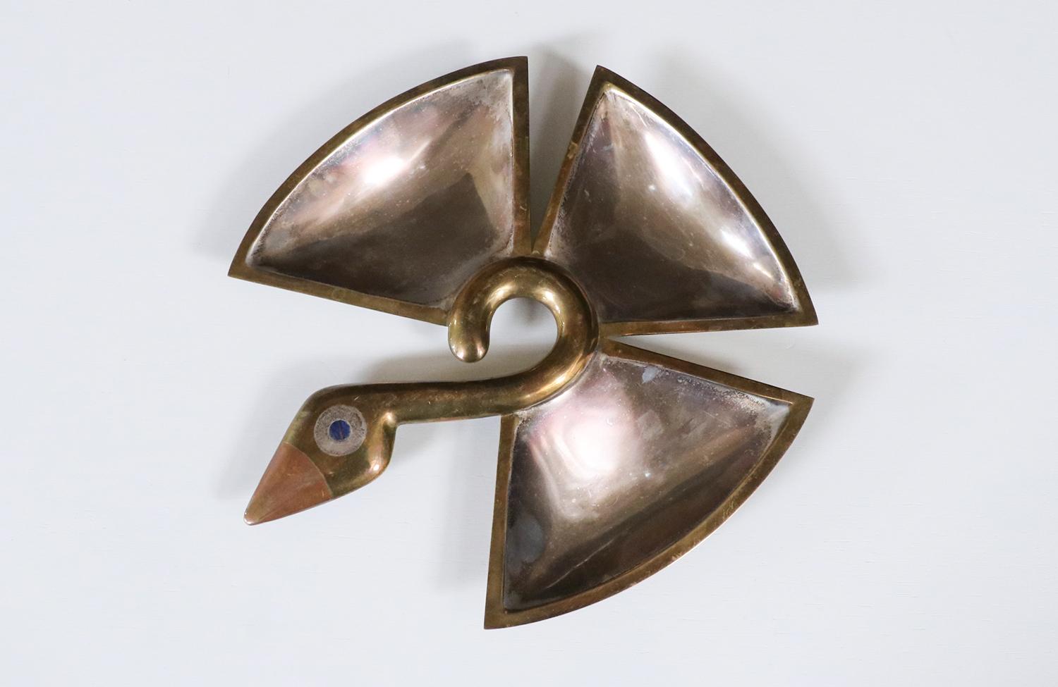 Silver Mexican Modernist Abstract Bird Tray by Los Castillos For Sale