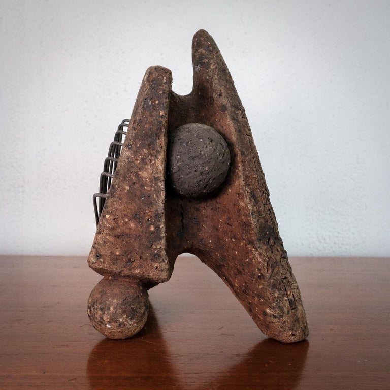 Mexican Modernist Abstract Stone and Metal Sculpture For Sale at 1stDibs