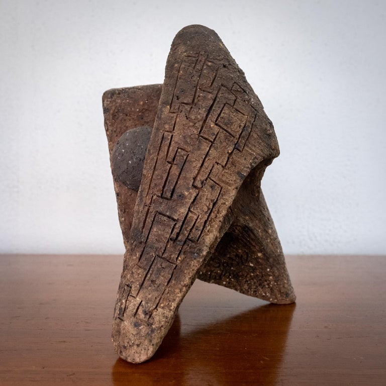 Mexican Modernist Abstract Stone and Metal Sculpture For Sale at 1stDibs