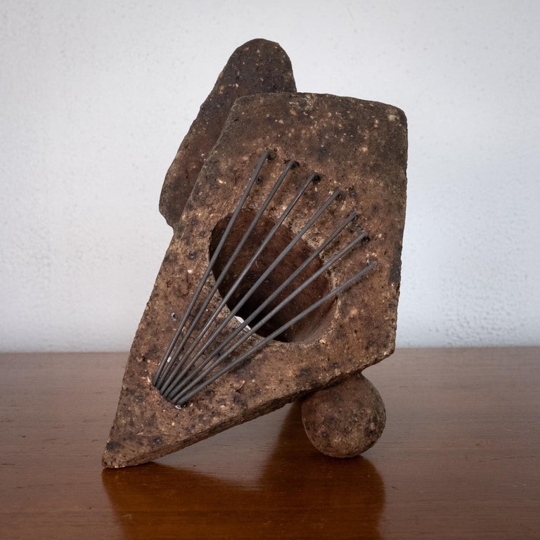 Mexican Modernist Abstract Stone and Metal Sculpture For Sale at 1stDibs