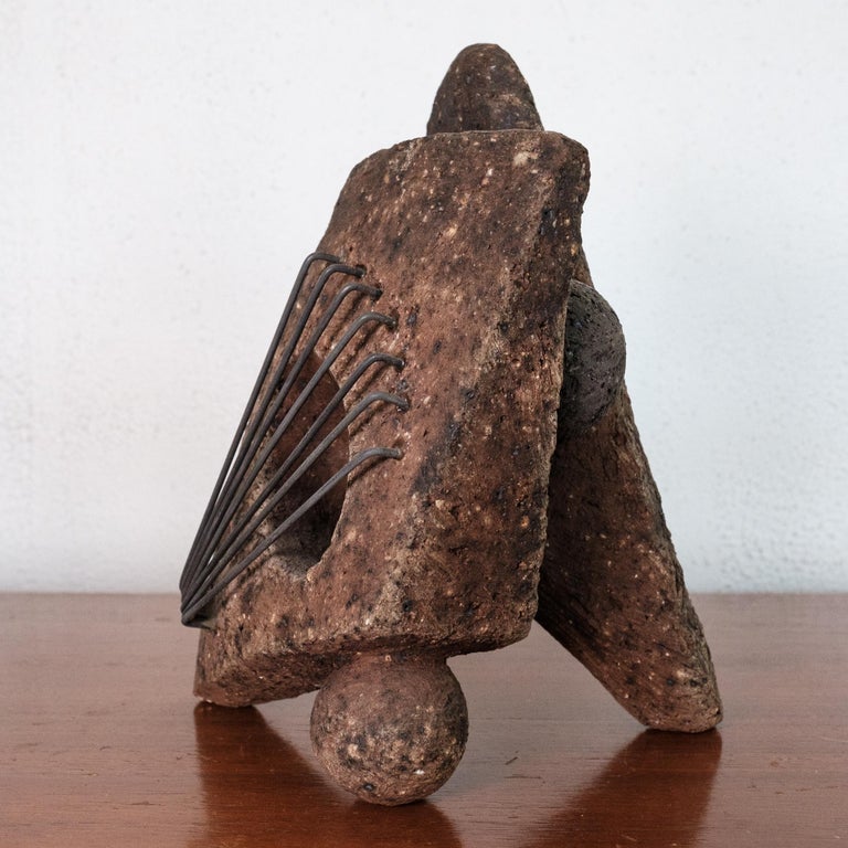 Mexican Modernist Abstract Stone and Metal Sculpture For Sale at 1stDibs