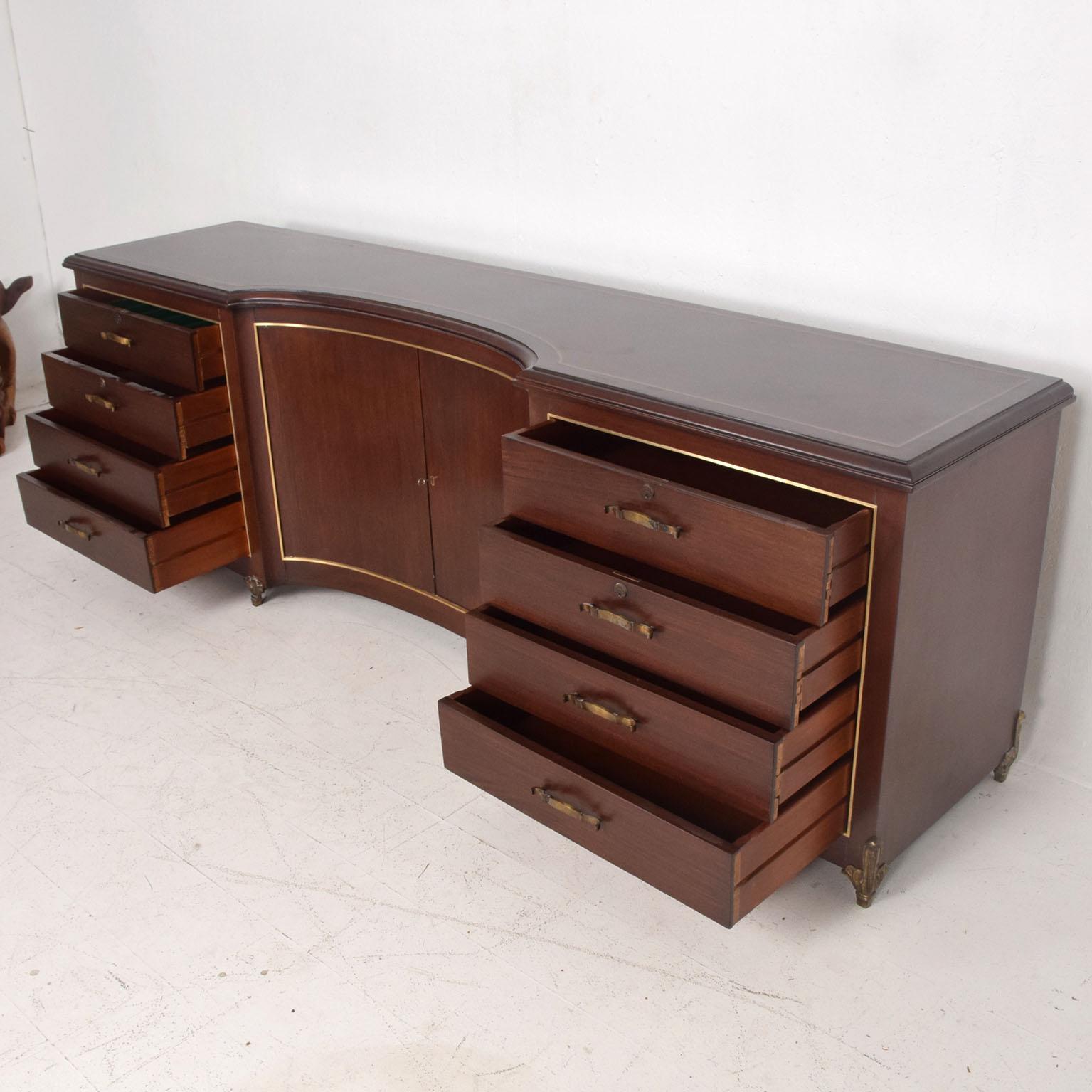 Mexican Modernist Arturo Pani 1950s Mahogany and Bronze Curved Credenza Dresser 4