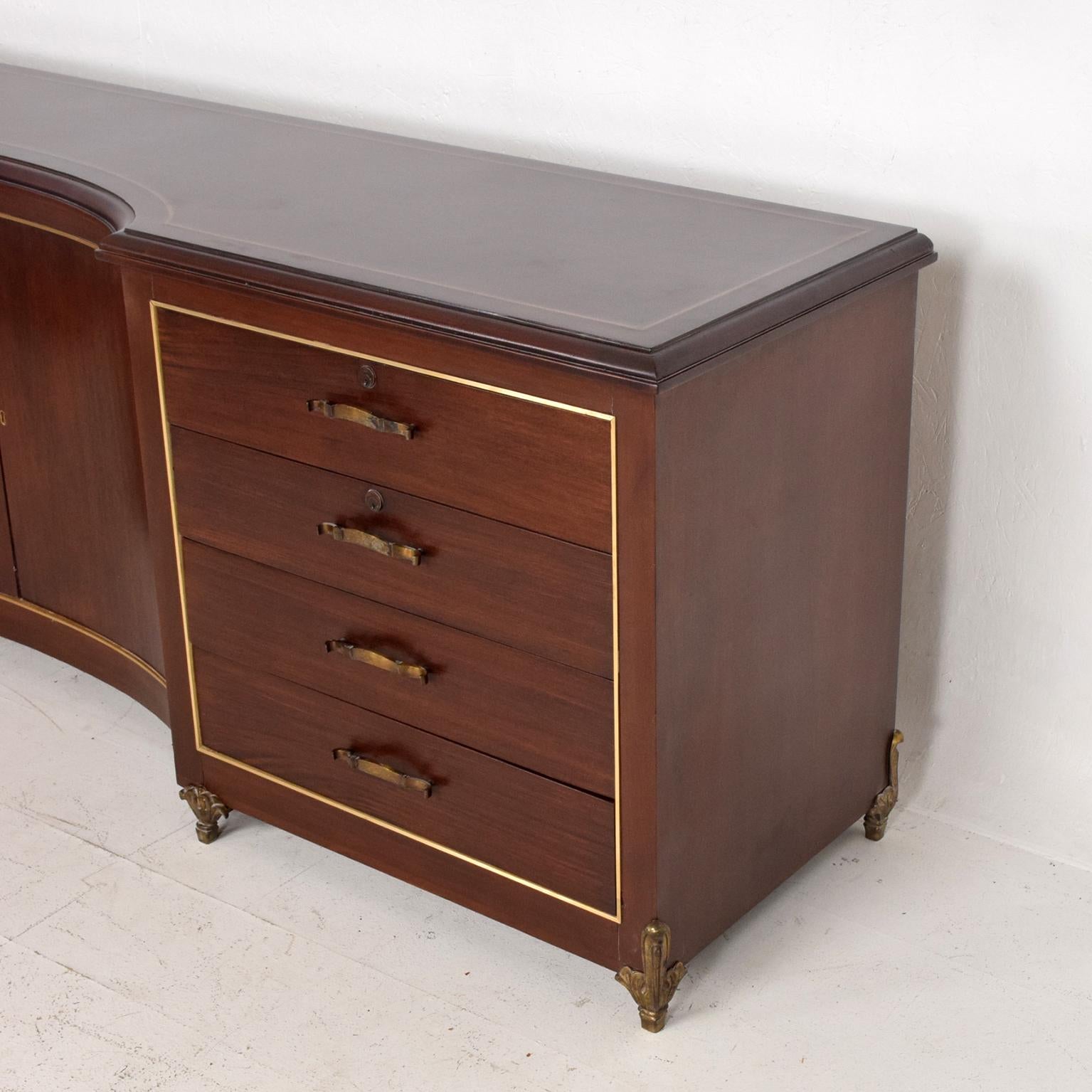 Mexican Modernist Arturo Pani 1950s Mahogany and Bronze Curved Credenza Dresser 2