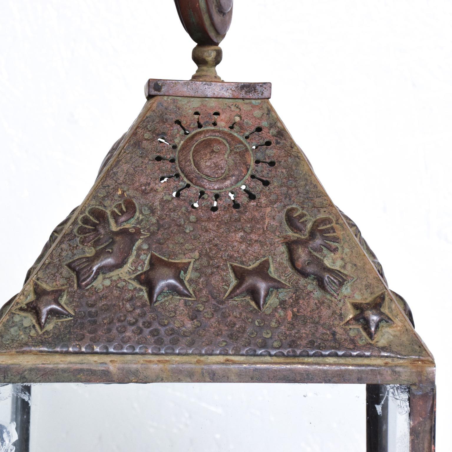 Patinated Mexican Modernist Brass Candle Lantern Antique