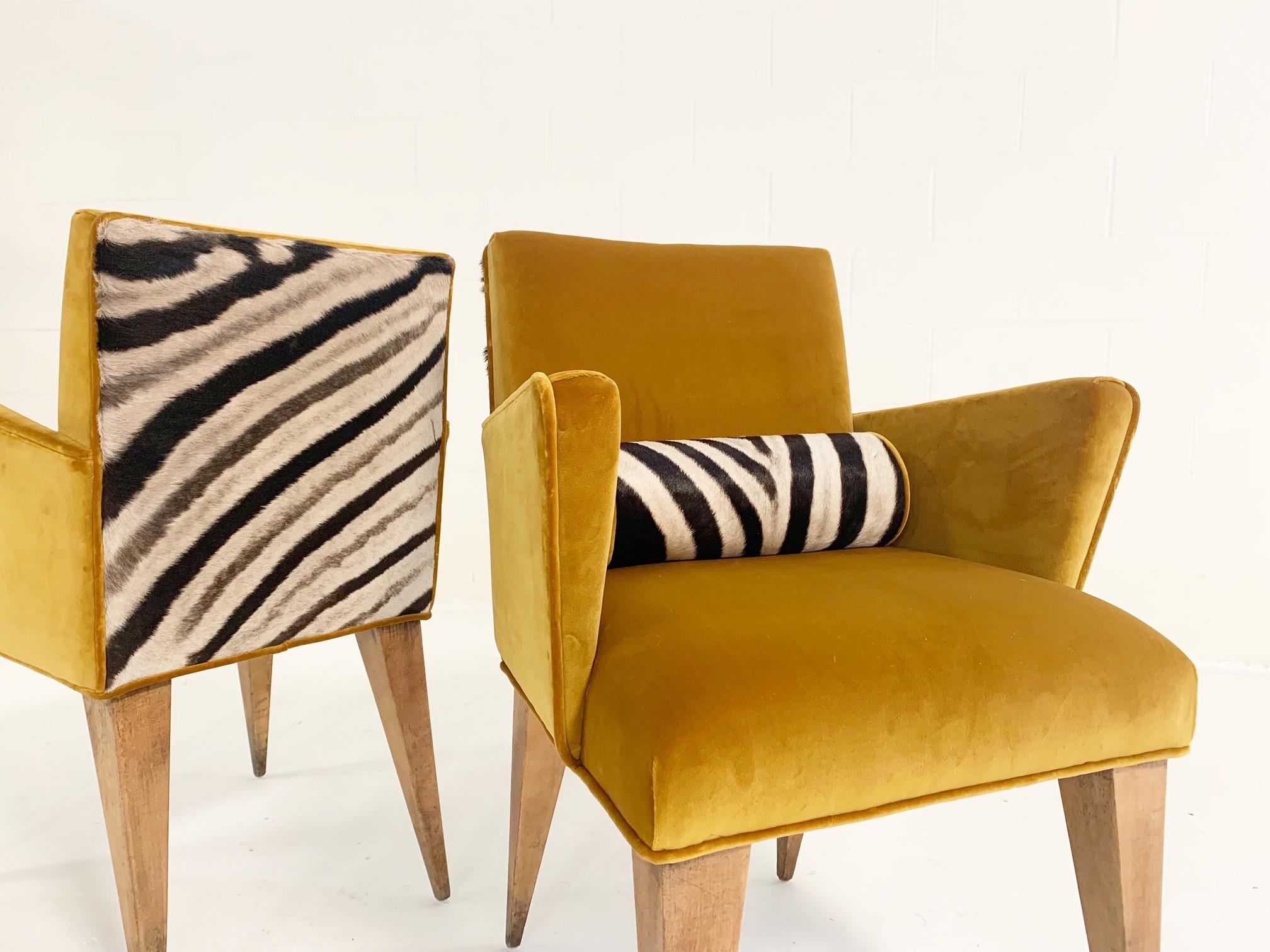 Mexican Modernist Chairs in Loro Piana Velvet and Zebra Hide, Pair 8