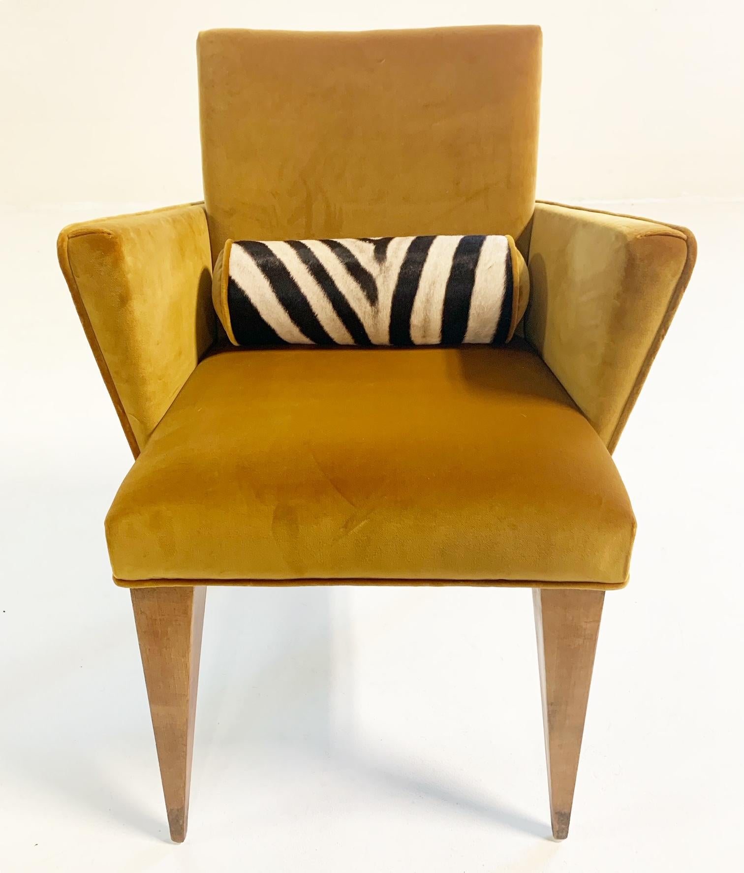 Mexican Modernist Chairs in Loro Piana Velvet and Zebra Hide, Pair 1