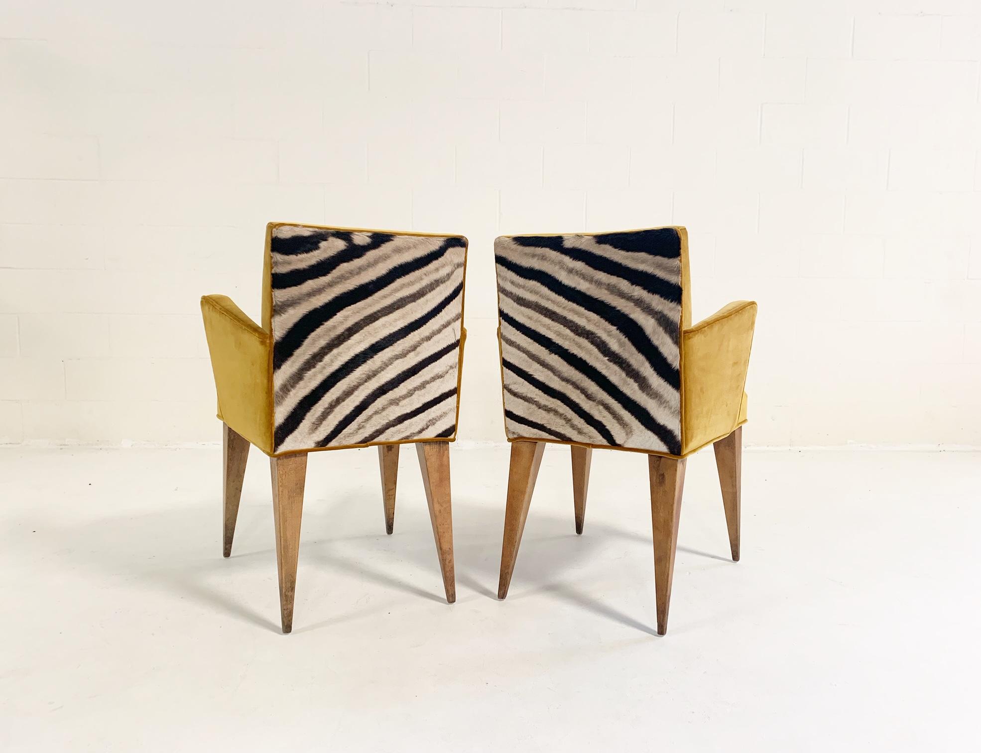 Mexican Modernist Chairs in Loro Piana Velvet and Zebra Hide, Pair 2