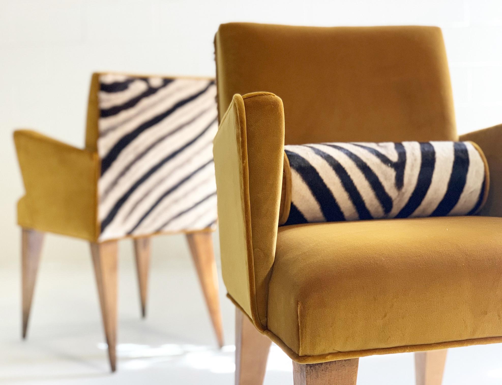 Mexican Modernist Chairs in Loro Piana Velvet and Zebra Hide, Pair 3
