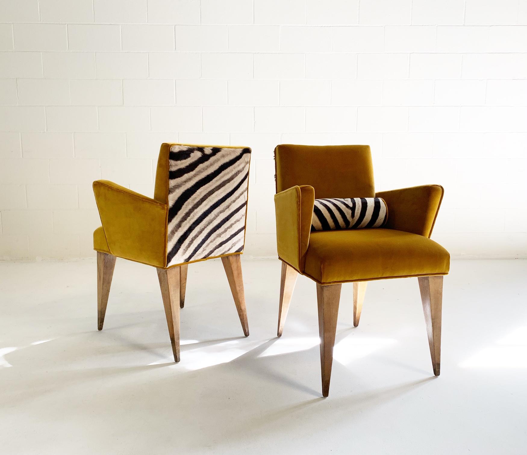 Mexican Modernist Chairs in Loro Piana Velvet and Zebra Hide, Pair 4