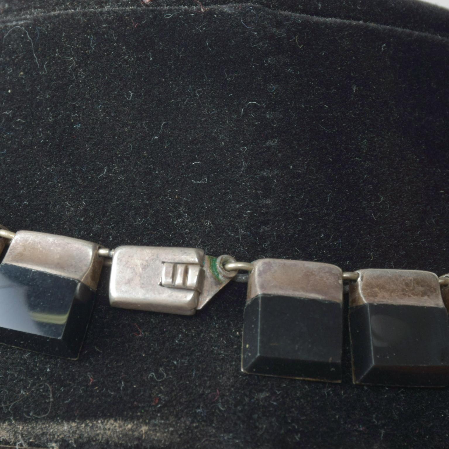 1960s Modernist Silver Onyx Choker Necklace Los Castillo Taxco For Sale 1
