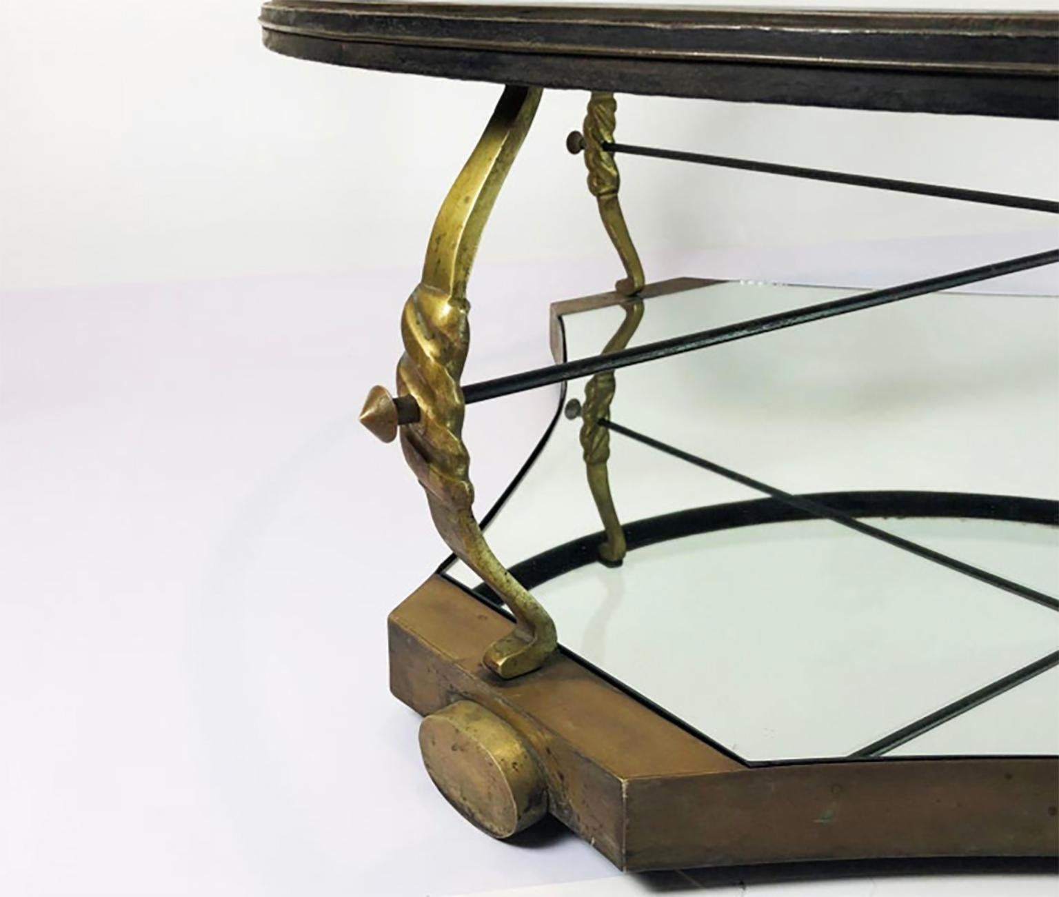 Made in Mexico, circa 1950s, designed by Arturo Pani, the table has original mirror and glass, can be delivered polished and can be disassembled for better shipping.
We have found some information that the designer of this table is Arturo Pani.