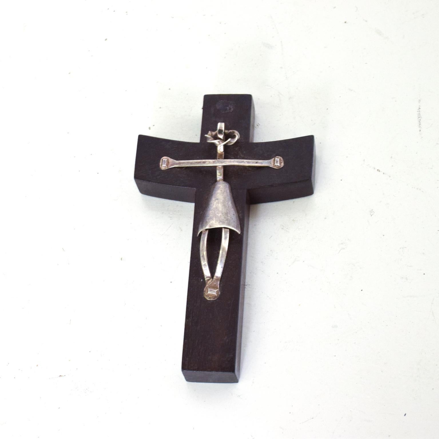 Mexican Modernist Cross Silver & Mahogany Emaus Attributed 1