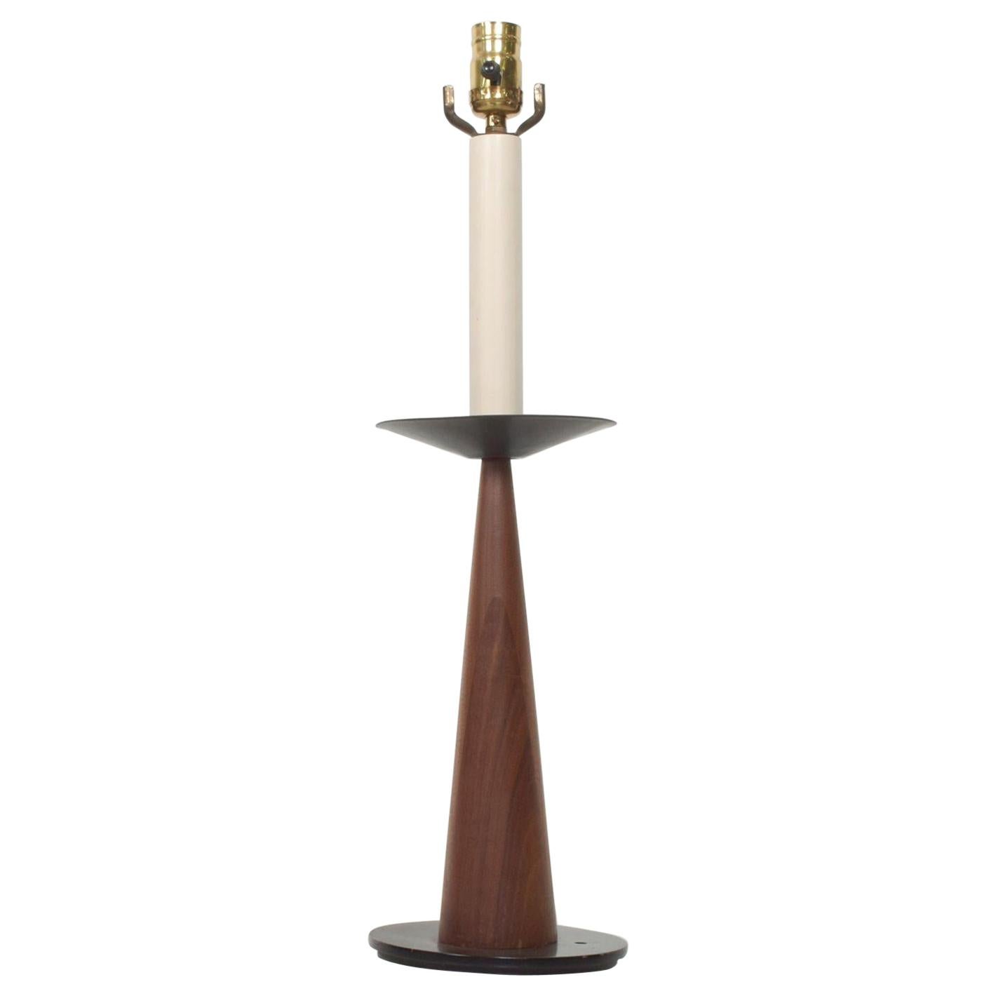 Sleek Modernism Custom Cone Shaped TABLE Lamp Mahogany and Bronze 1960s Mexico