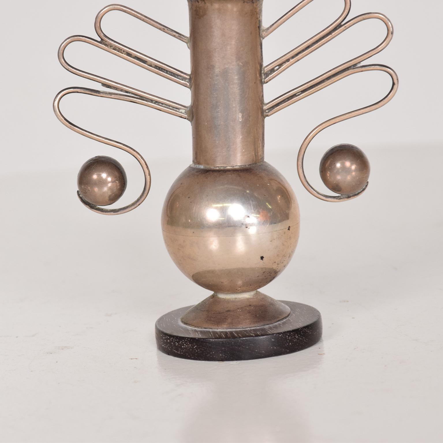 Patinated Mexican Modernist Decorative Vase by William Spratling, Silver and Rosewood