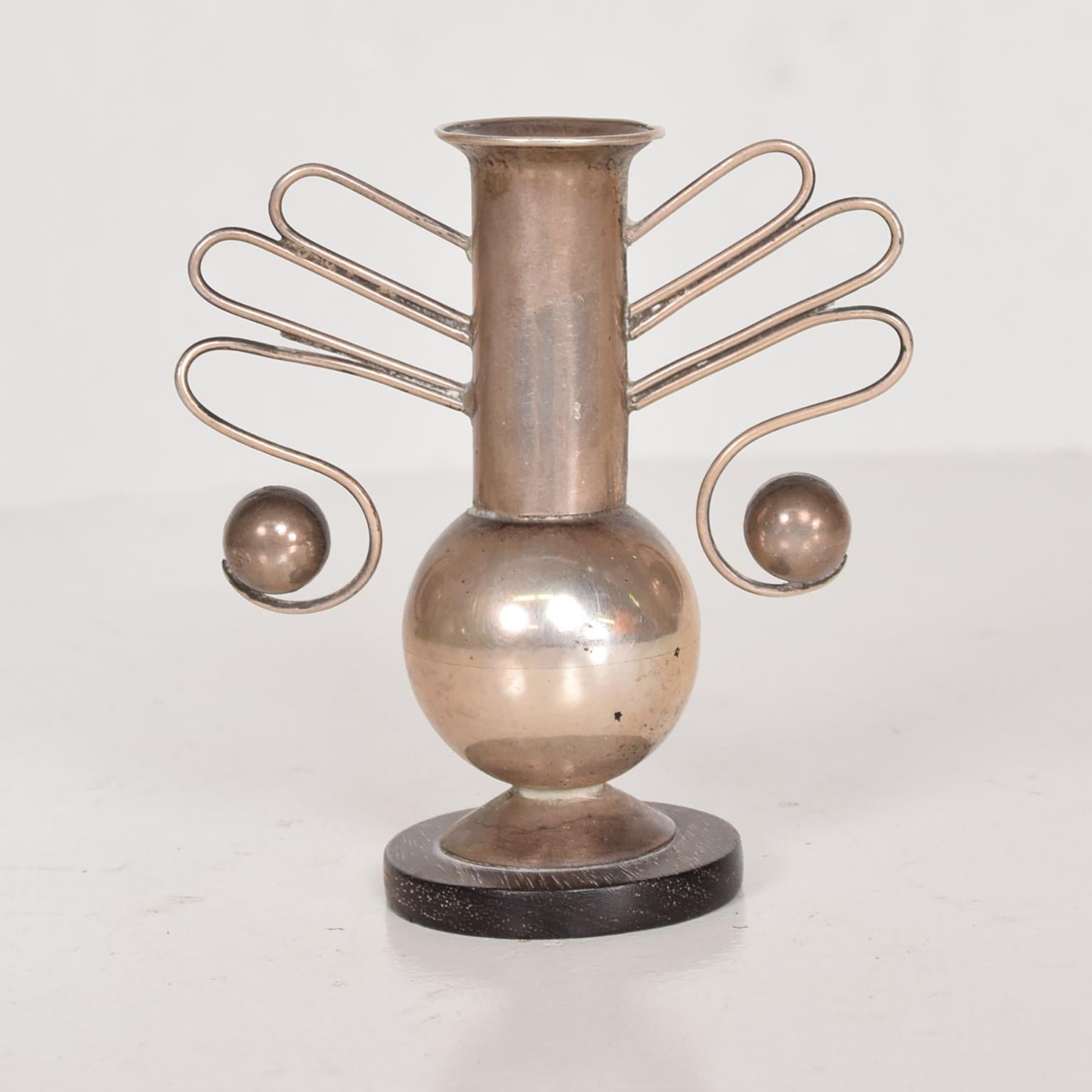 Mexican Modernist Decorative Vase by William Spratling, Silver and Rosewood In Good Condition In Chula Vista, CA