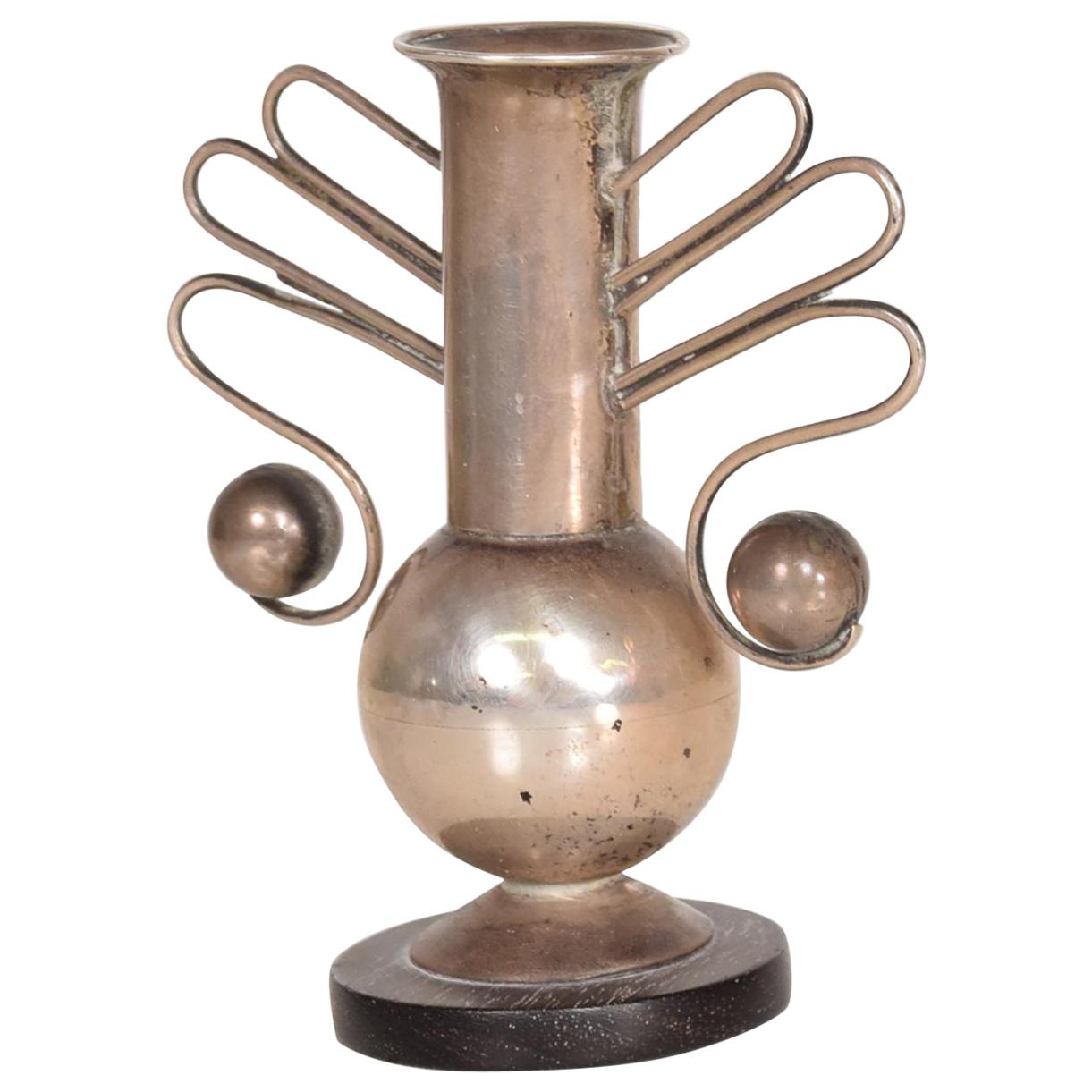 Mexican Modernist Decorative Vase by William Spratling, Silver and Rosewood