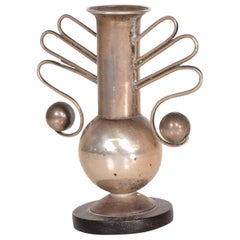 Mexican Modernist Decorative Vase by William Spratling, Silver and Rosewood