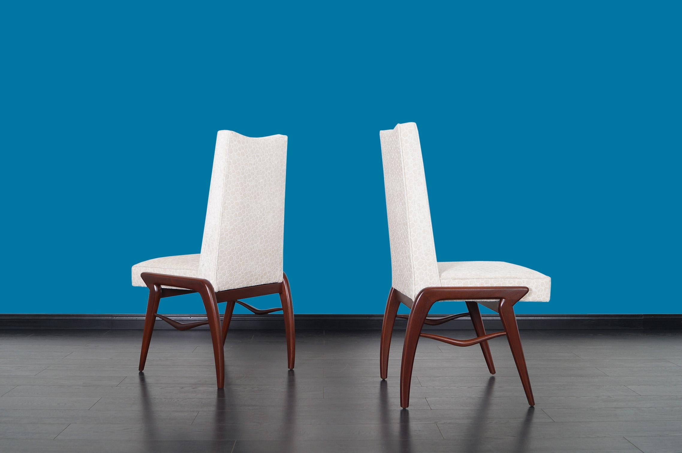Velvet Mexican Modernist Walnut Dining Chairs by Eugenio Escudero