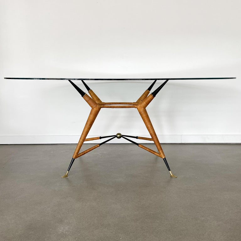 Mexican Modernist Dining Table With Oval Glass Top At 1stdibs