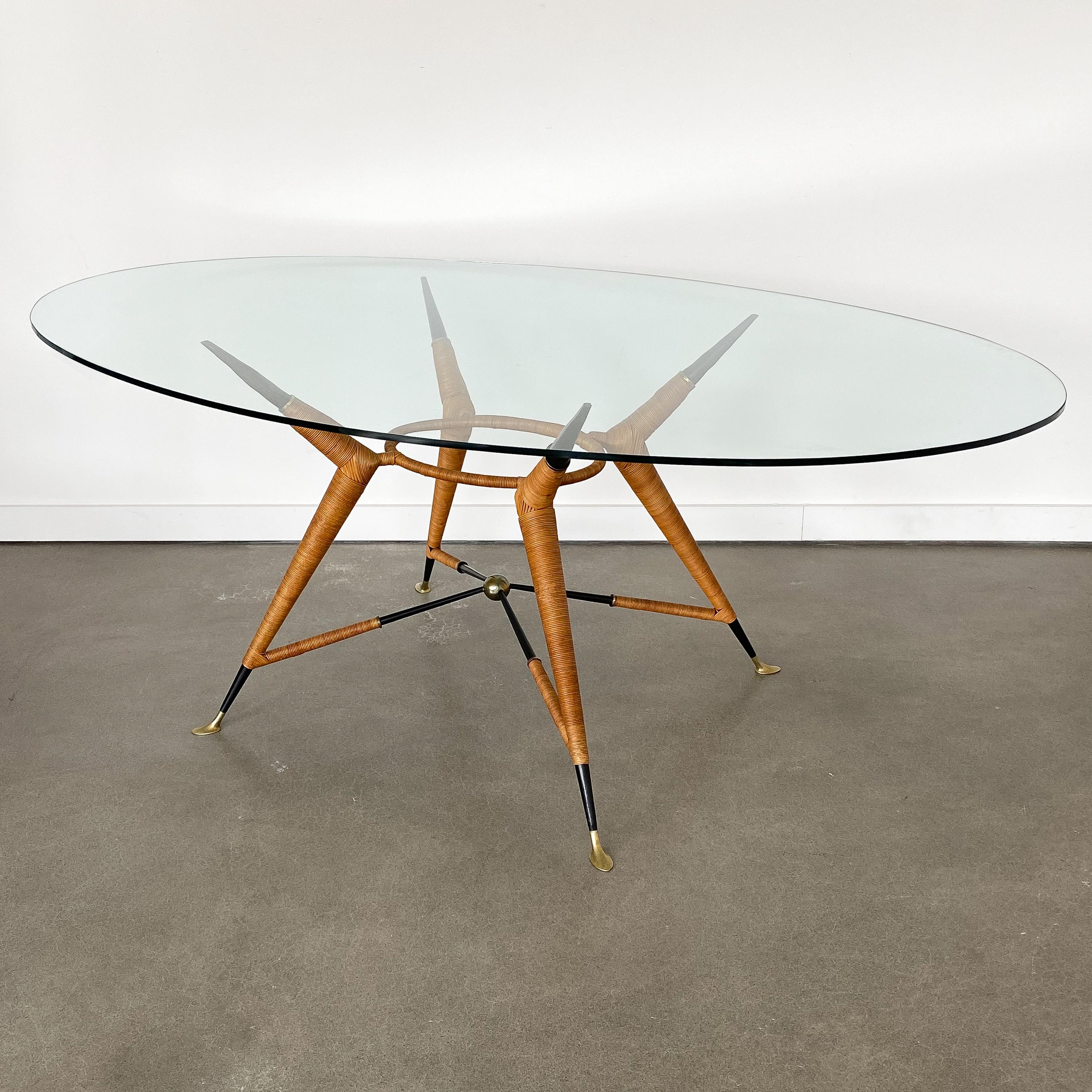 Mid-Century Modern Mexican Modernist Dining Table with Oval Glass Top