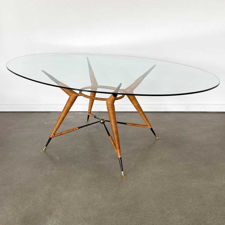Mexican Modernist Dining Table with Oval Glass Top at 1stDibs | oval glass dining table