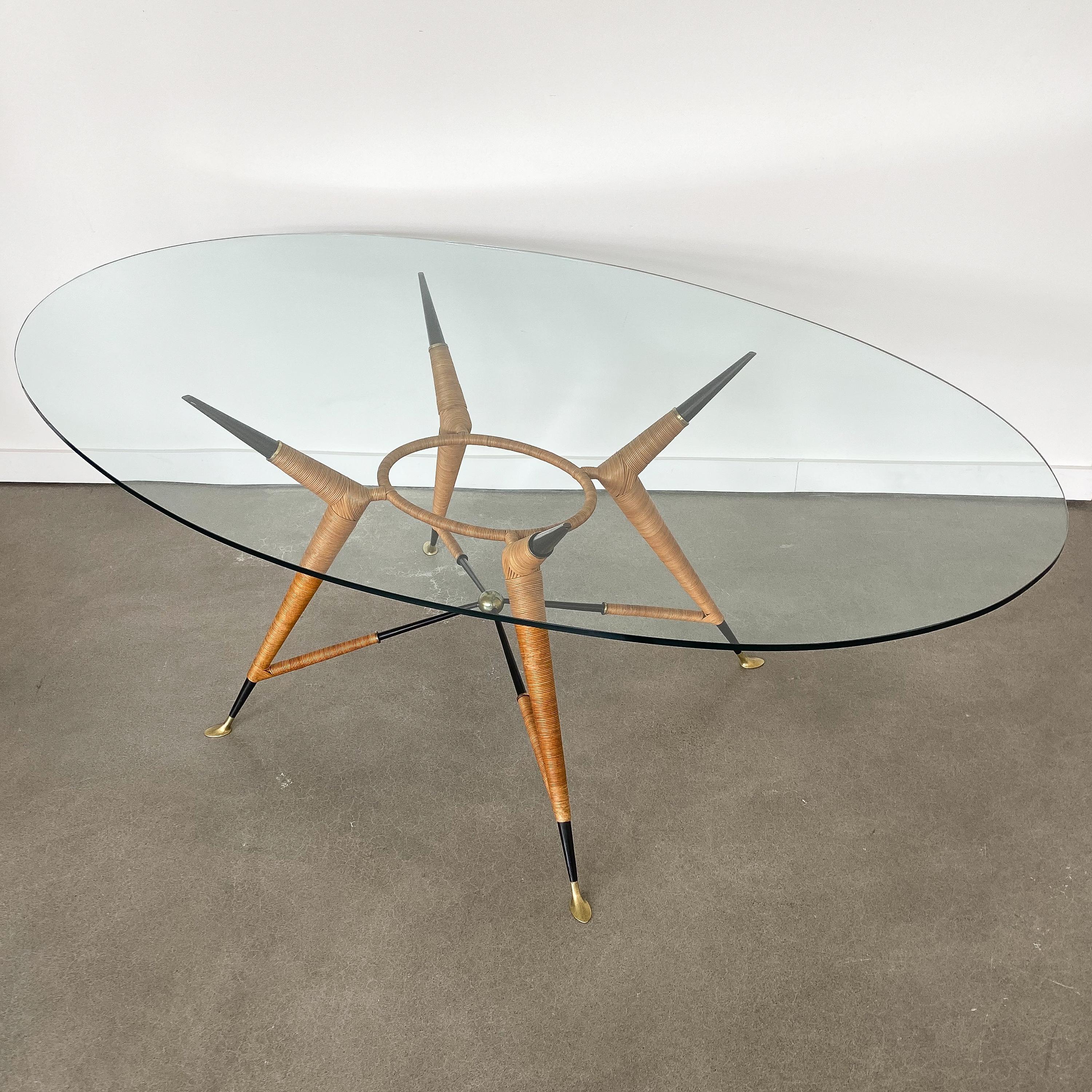 Mexican Modernist Dining Table with Oval Glass Top In Good Condition In Chicago, IL