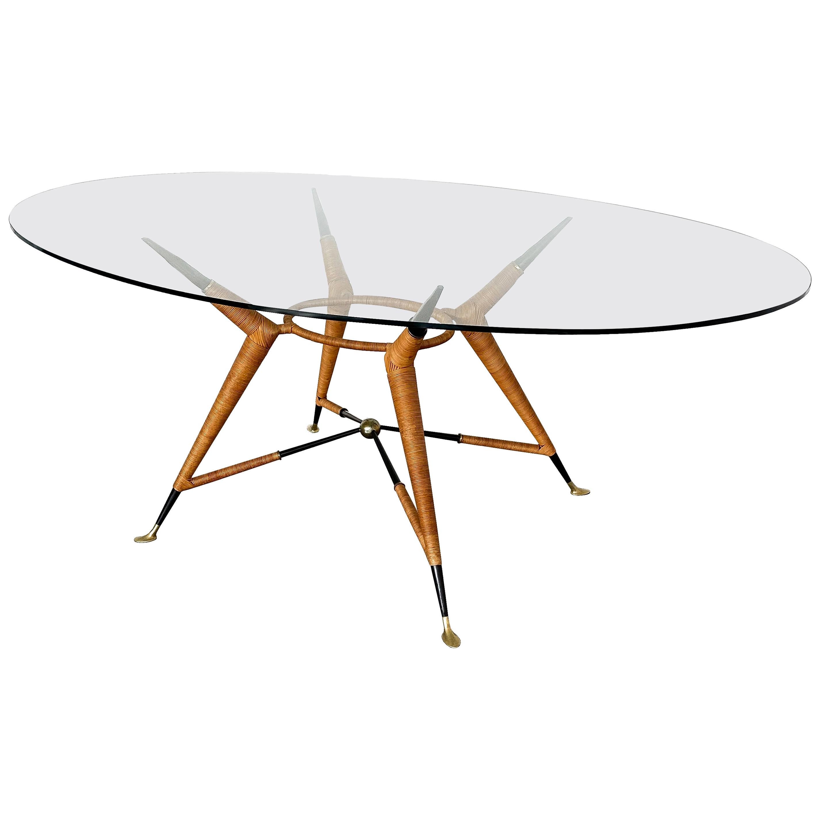 Mexican Modernist Dining Table with Oval Glass Top