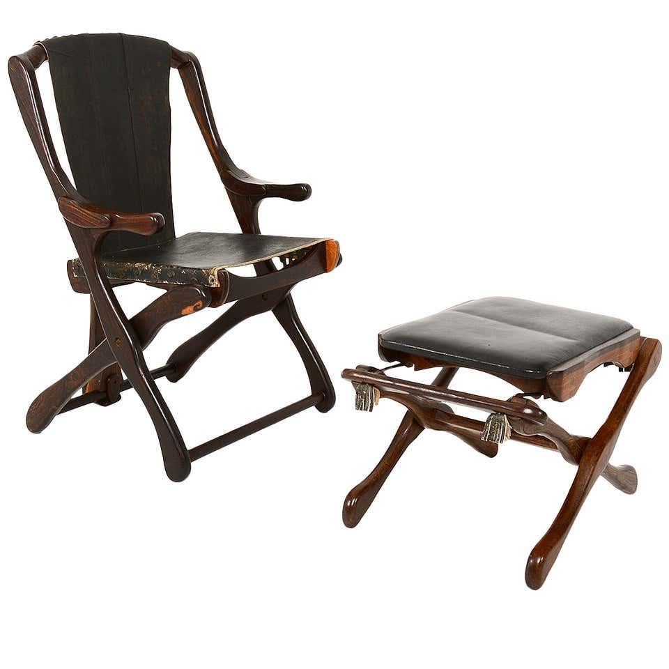 1950er Jahre mexikanische Modernist Don Shoemaker Schere Sling Folding Sessel & Ottoman (Moderne der Mitte des Jahrhunderts)