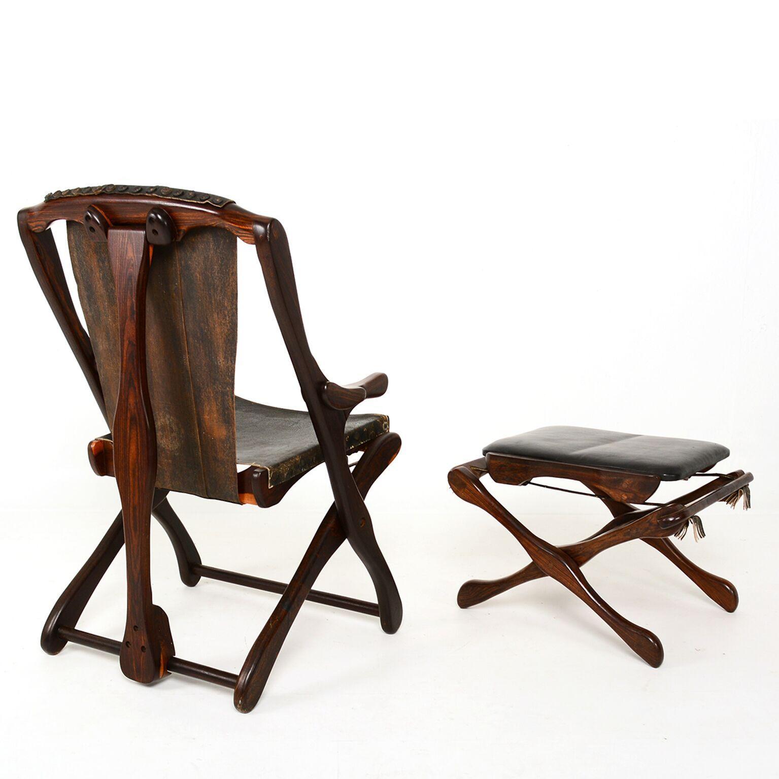 1950er Jahre mexikanische Modernist Don Shoemaker Schere Sling Folding Sessel & Ottoman (Mexikanisch)