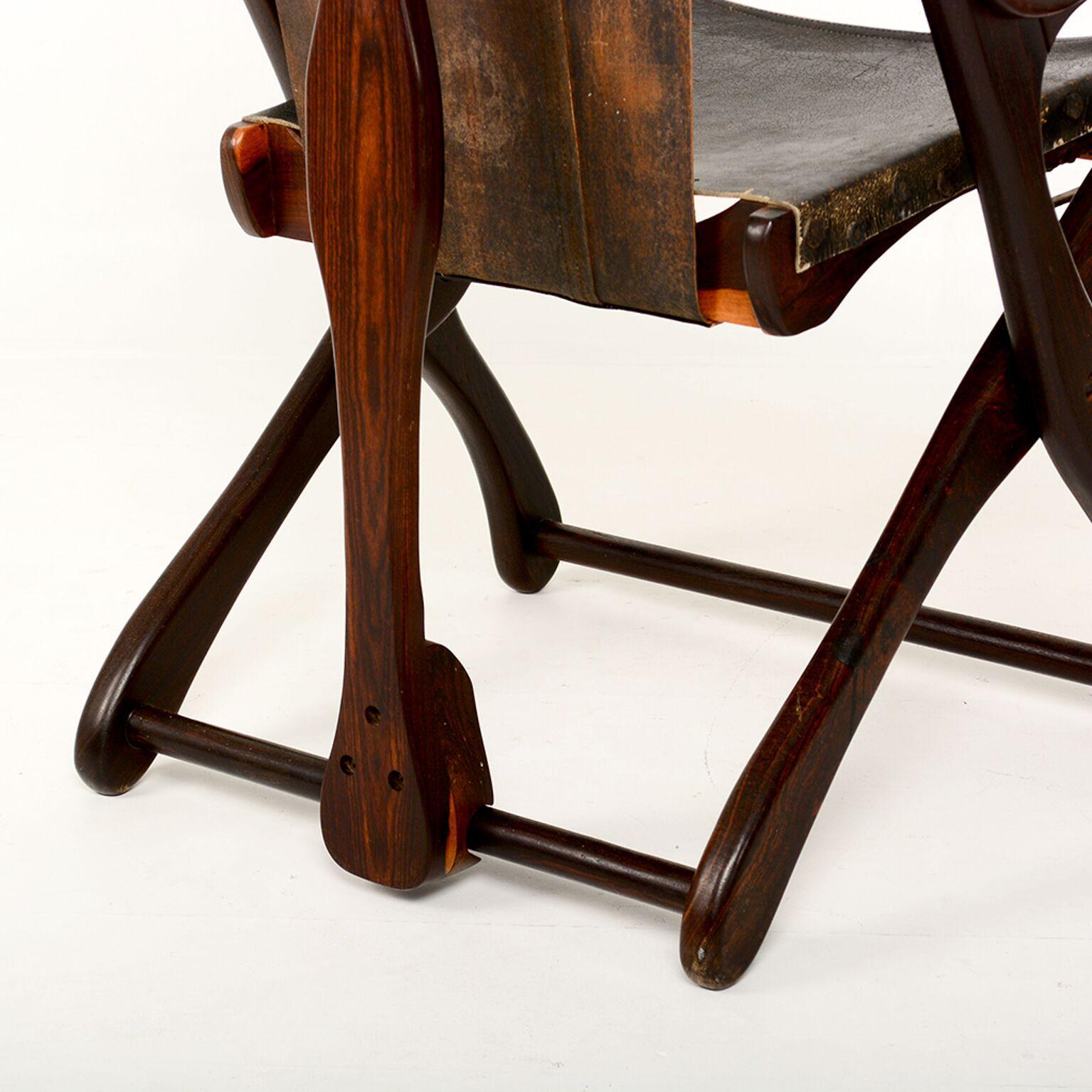 1950er Jahre mexikanische Modernist Don Shoemaker Schere Sling Folding Sessel & Ottoman (Leder)