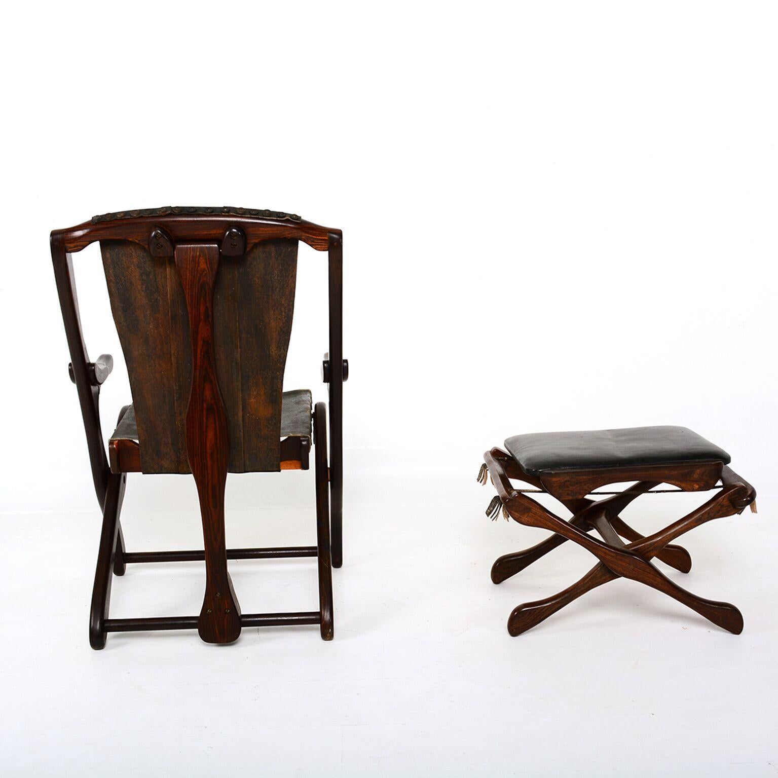 1950er Jahre mexikanische Modernist Don Shoemaker Schere Sling Folding Sessel & Ottoman 2