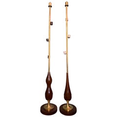 Mexican Modernist Floor Lamps in Mahogany and Brass by Frank Kyle, 1960s