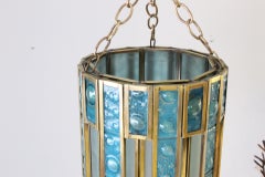 Mexican Modernist Glass and Brass Chandelier by Feders