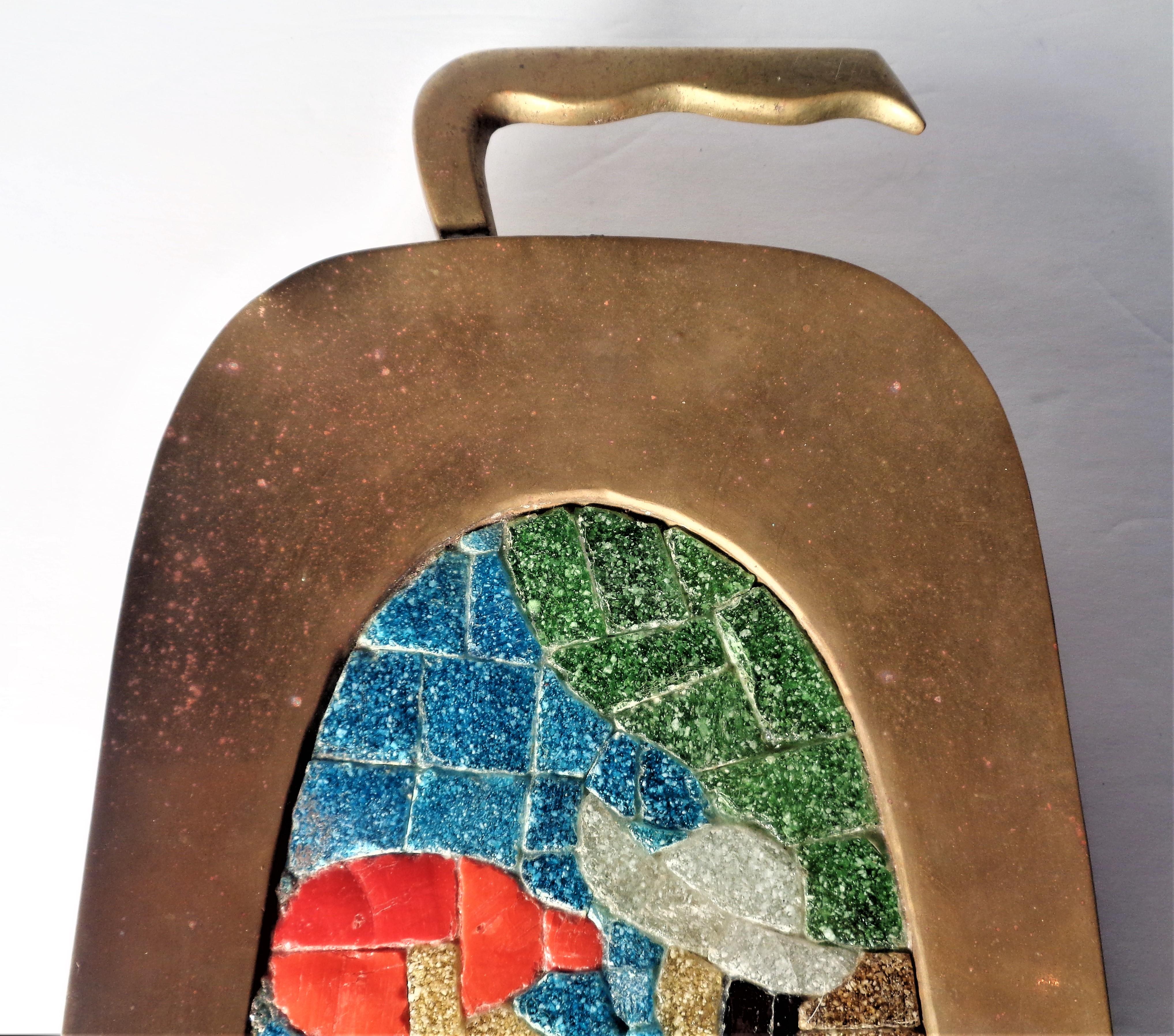 Mid-Century Modern Mexican Modernist Glass Mosaic and Brass Wall Plaque by Salvador Teran 1950's