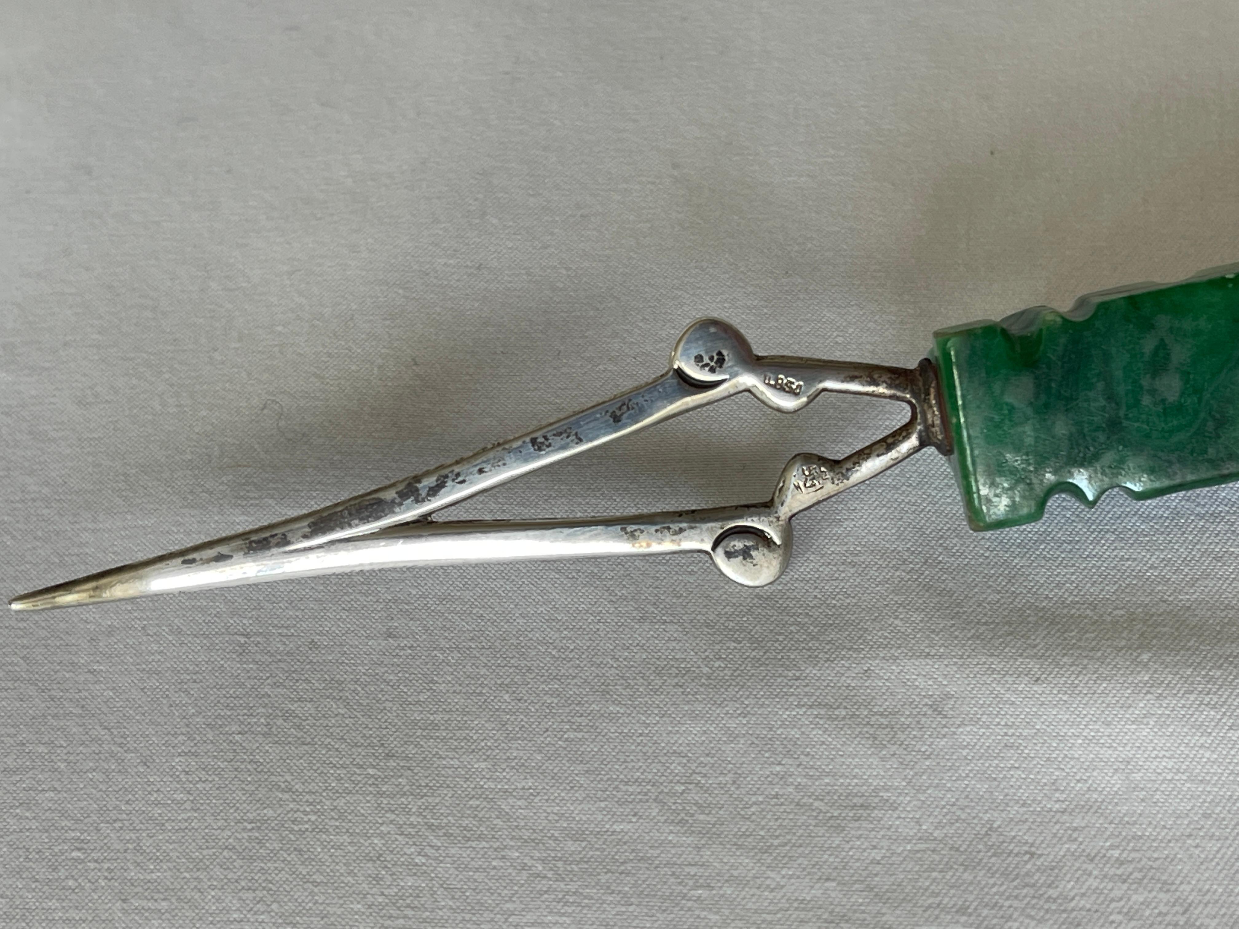 Mid-Century Modern Mexican Modernist Hand Wrought 950 Silver Letter Opener with Onyx Handle For Sale