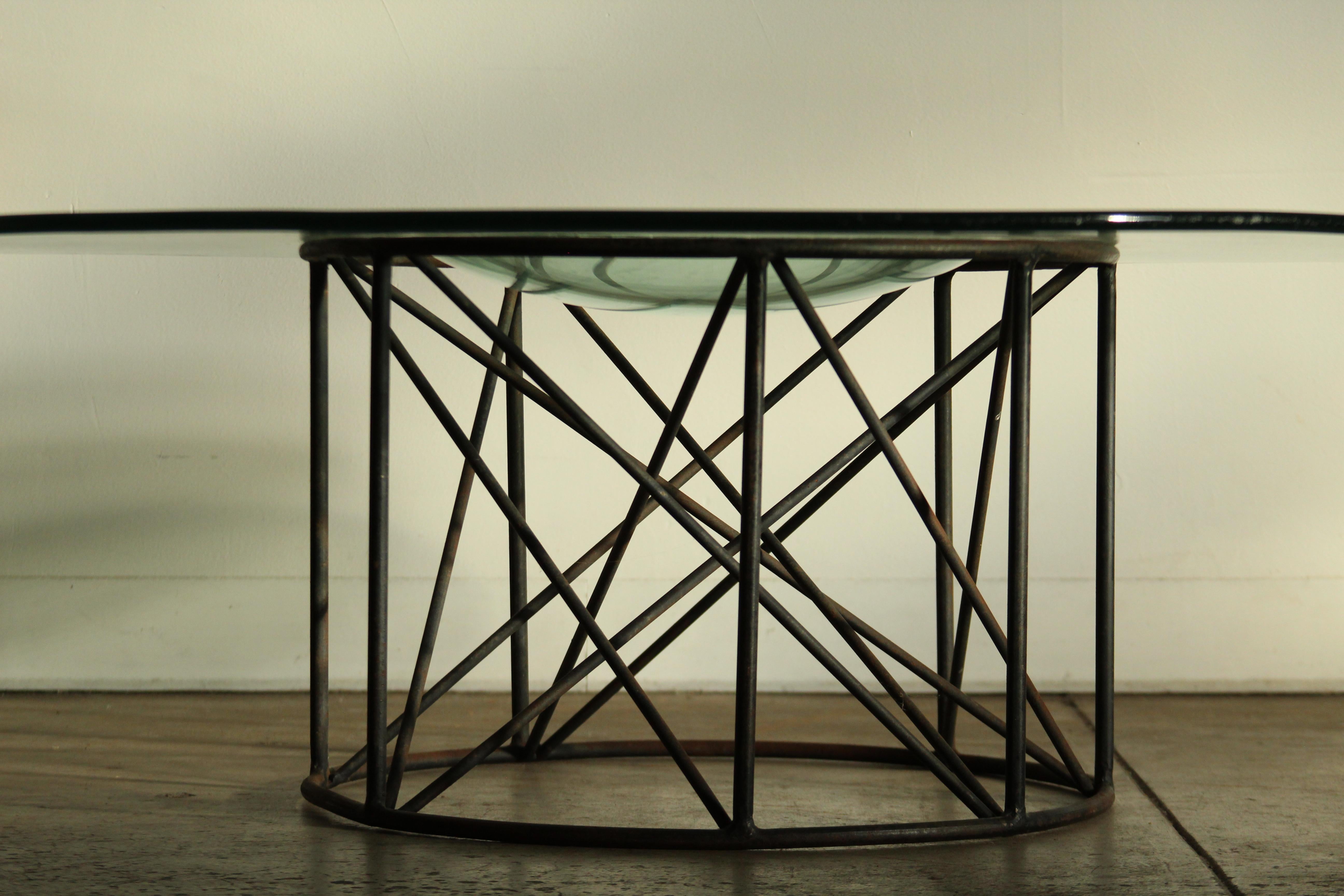 Late 20th Century Mexican Modernist Iron and Sculpted Blown Glass Catchall Coffee Table For Sale