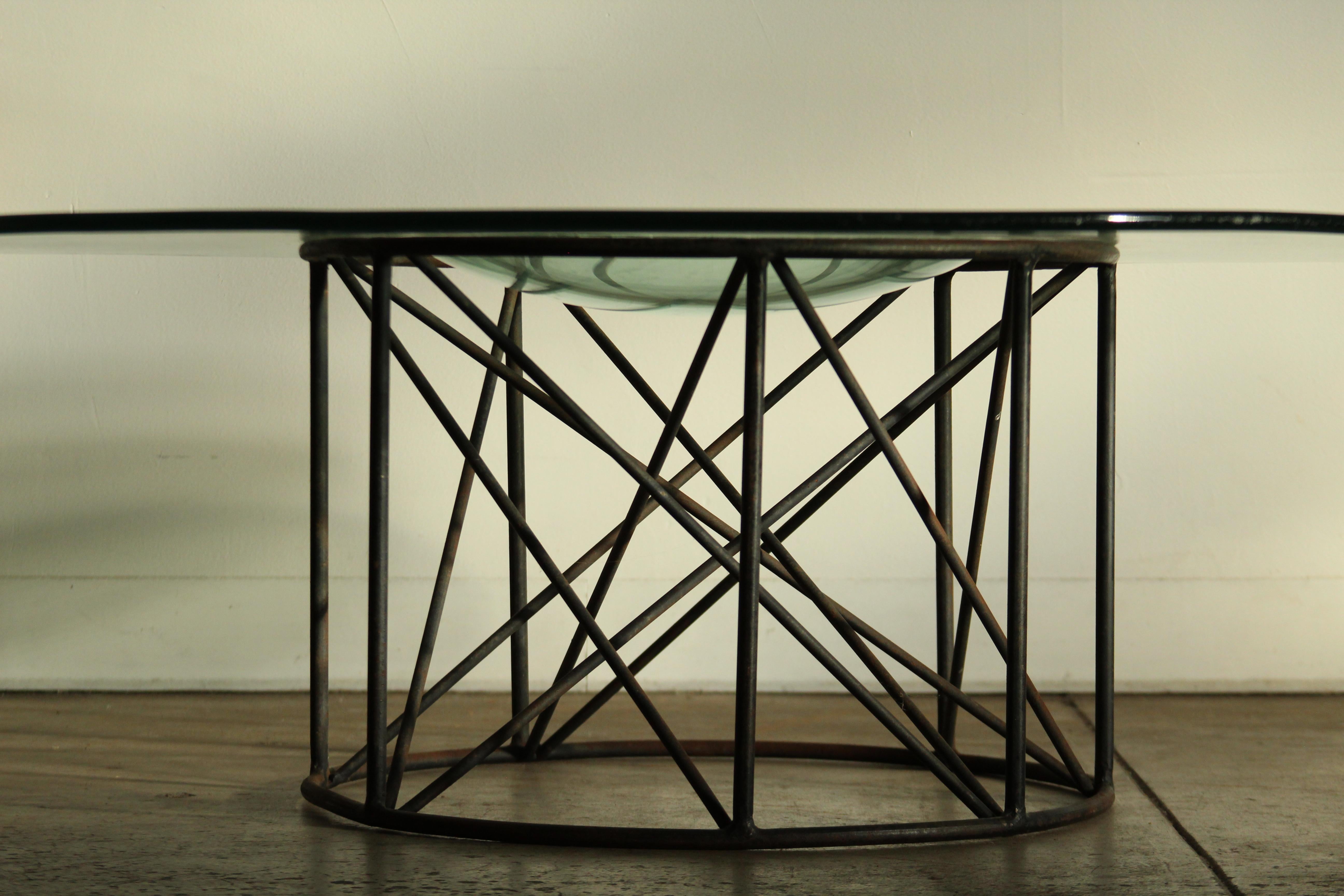 Late 20th Century Mexican Modernist Iron and Sculpted Blown Glass Catchall Coffee Table