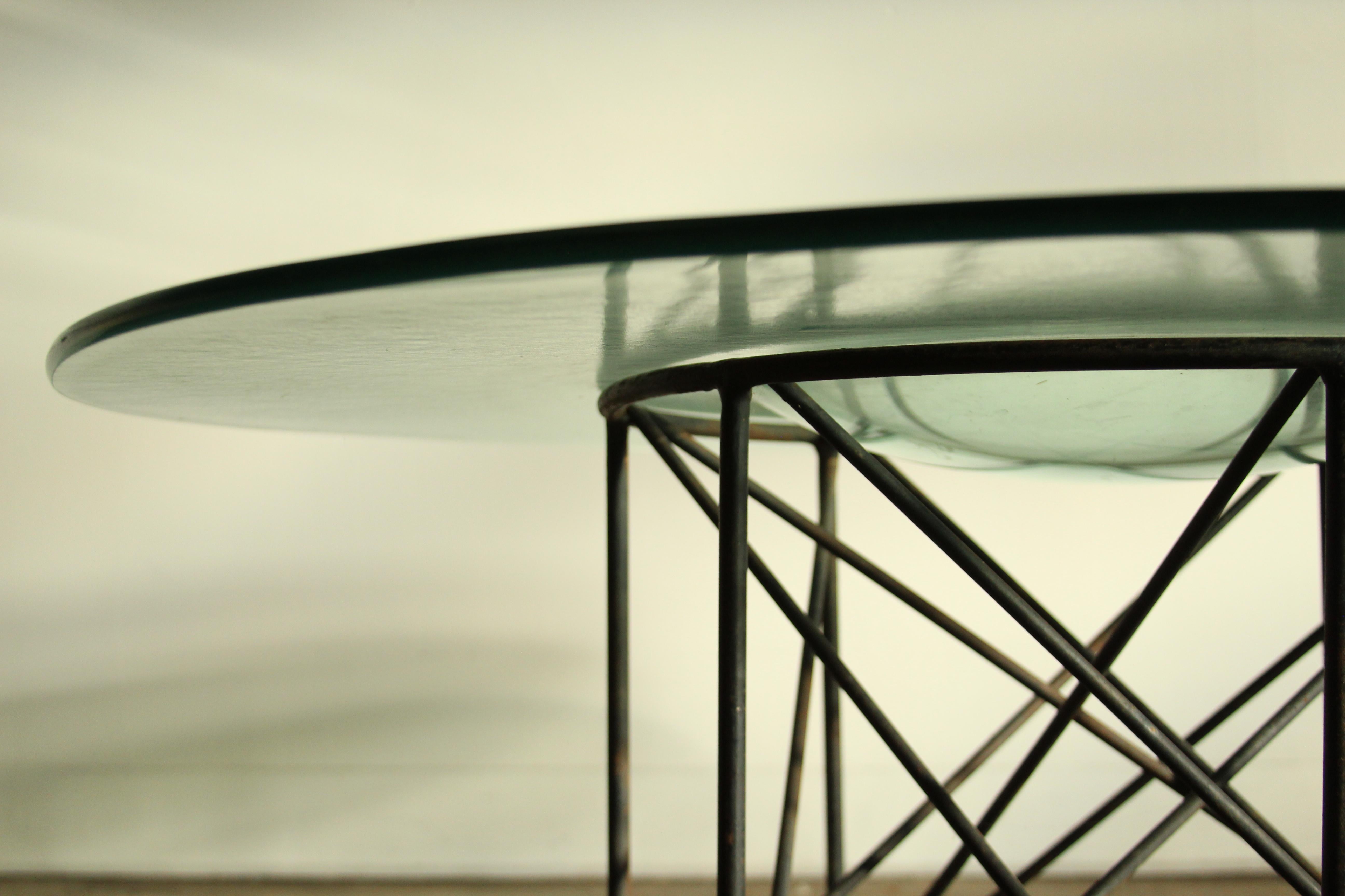 Mexican Modernist Iron and Sculpted Blown Glass Catchall Coffee Table 4