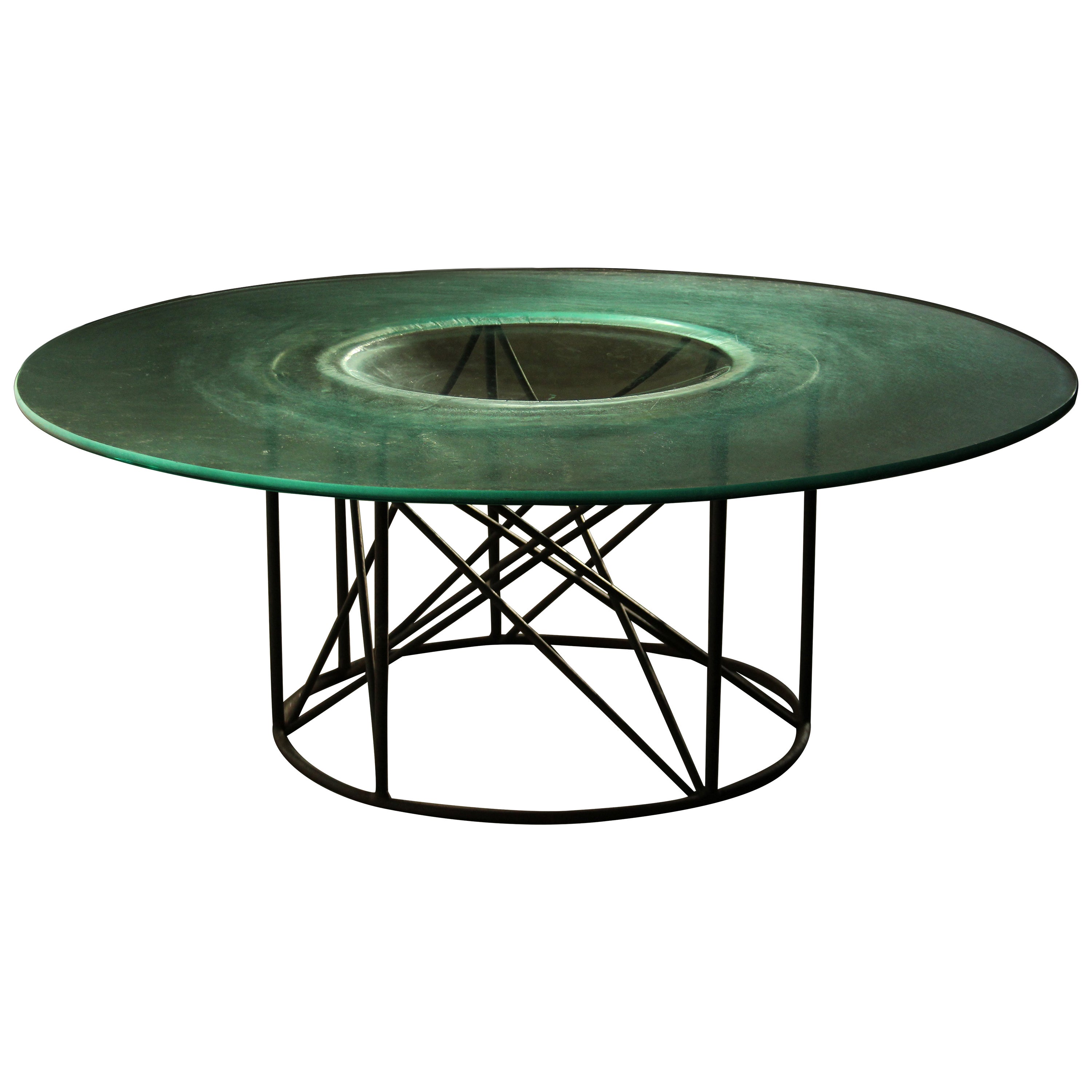 Mexican Modernist Iron and Sculpted Blown Glass Catchall Coffee Table