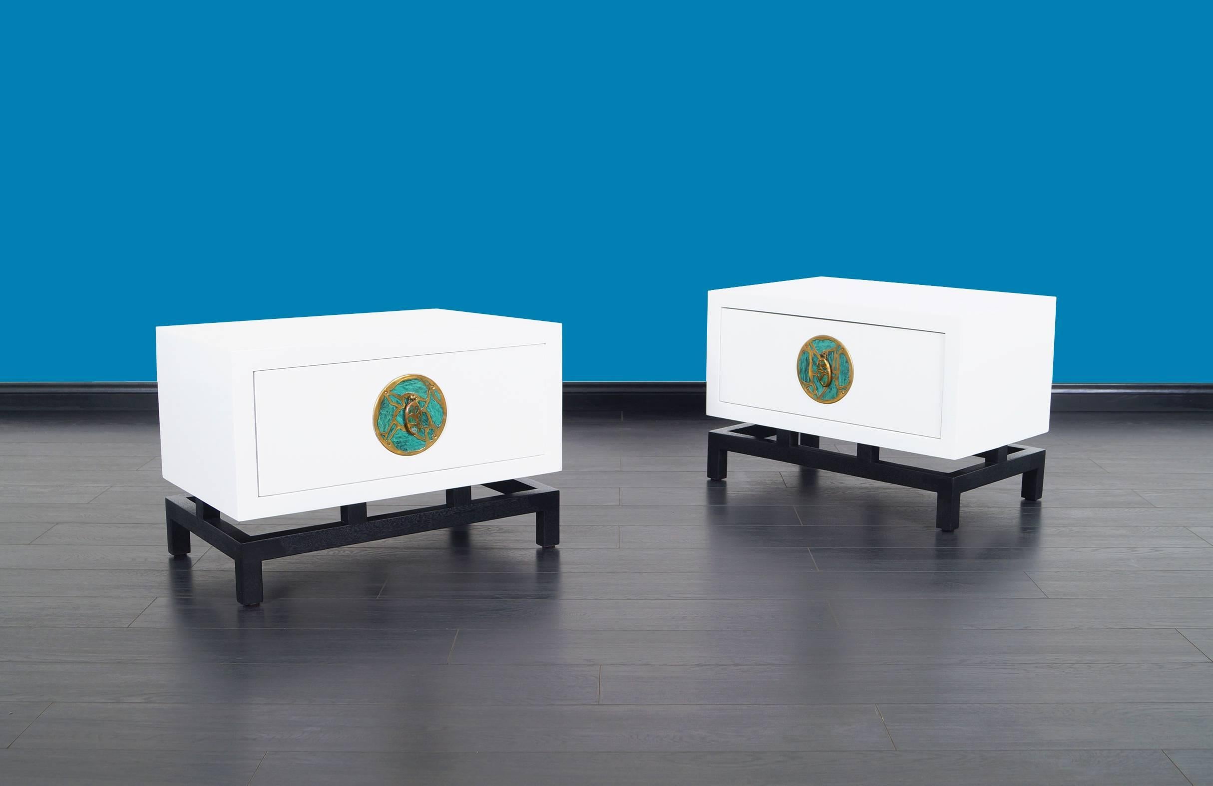 Mexican Modernist Lacquered Nightstands by Frank Kyle In Excellent Condition In North Hollywood, CA