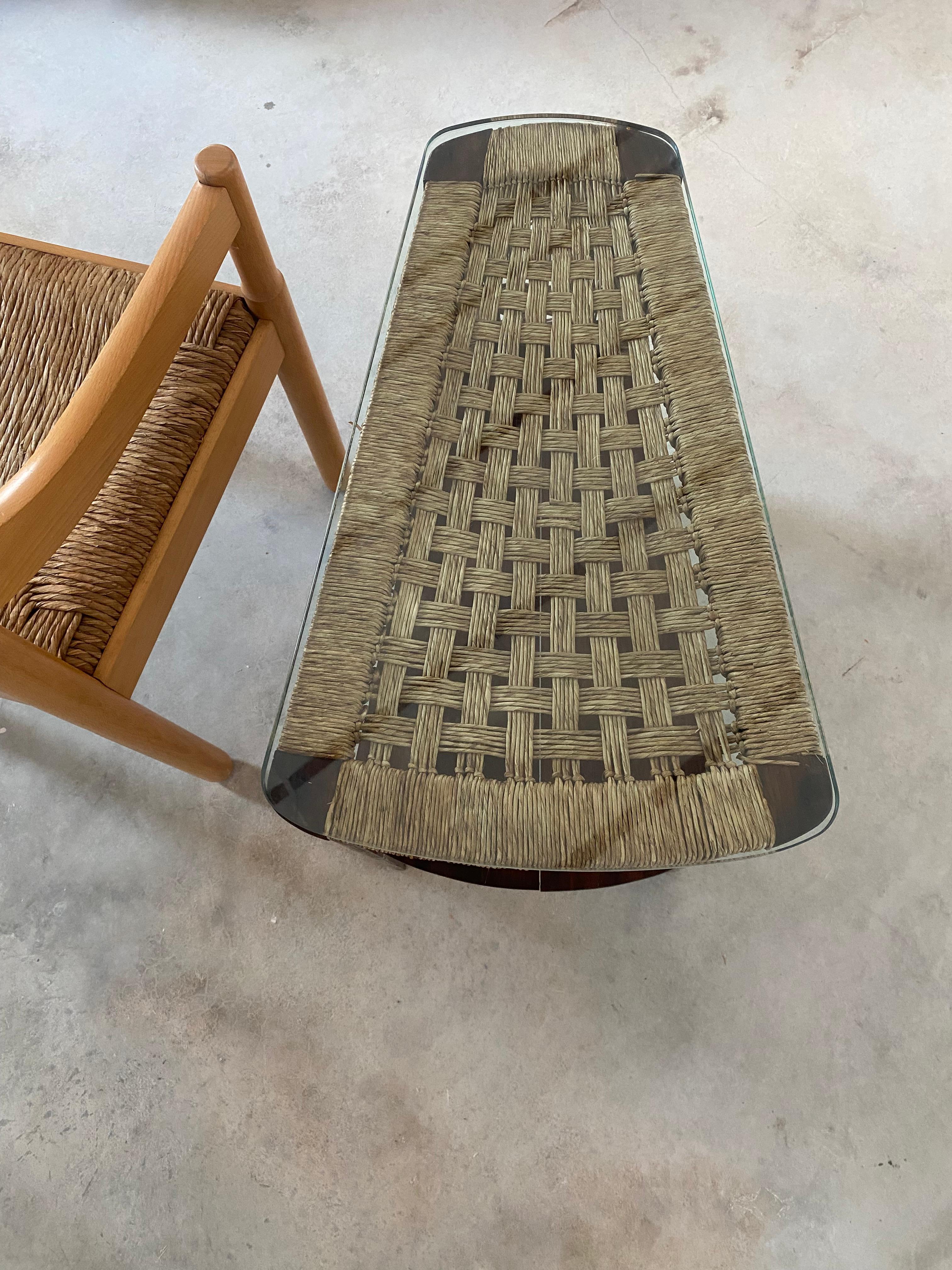 Mexican Modernist Michael Van Beuren Woven Rope Cord Triangular Table For Sale 3