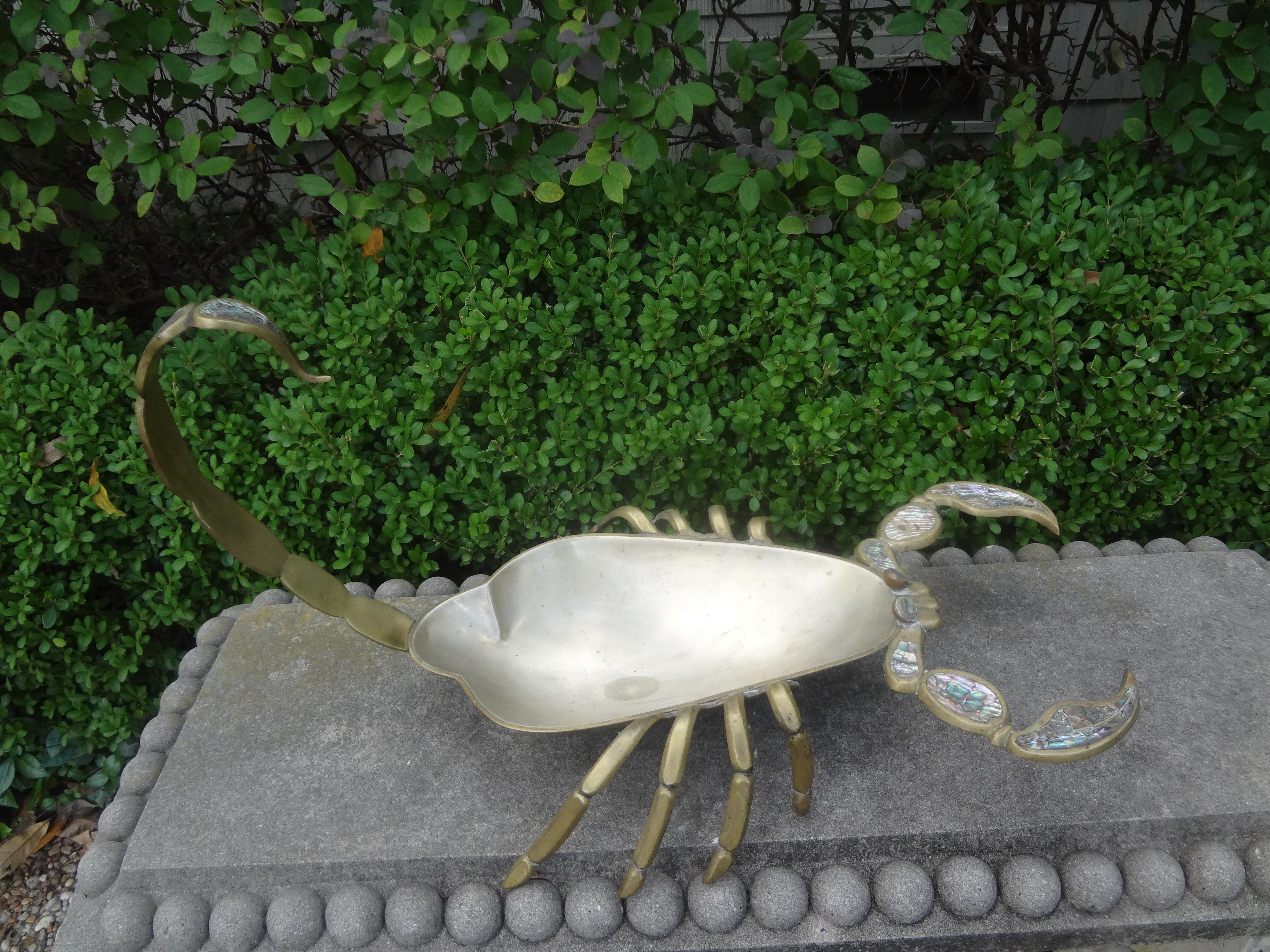 Mexican Modernist Mixed Metal and Abalone Scorpion Dish For Sale 1