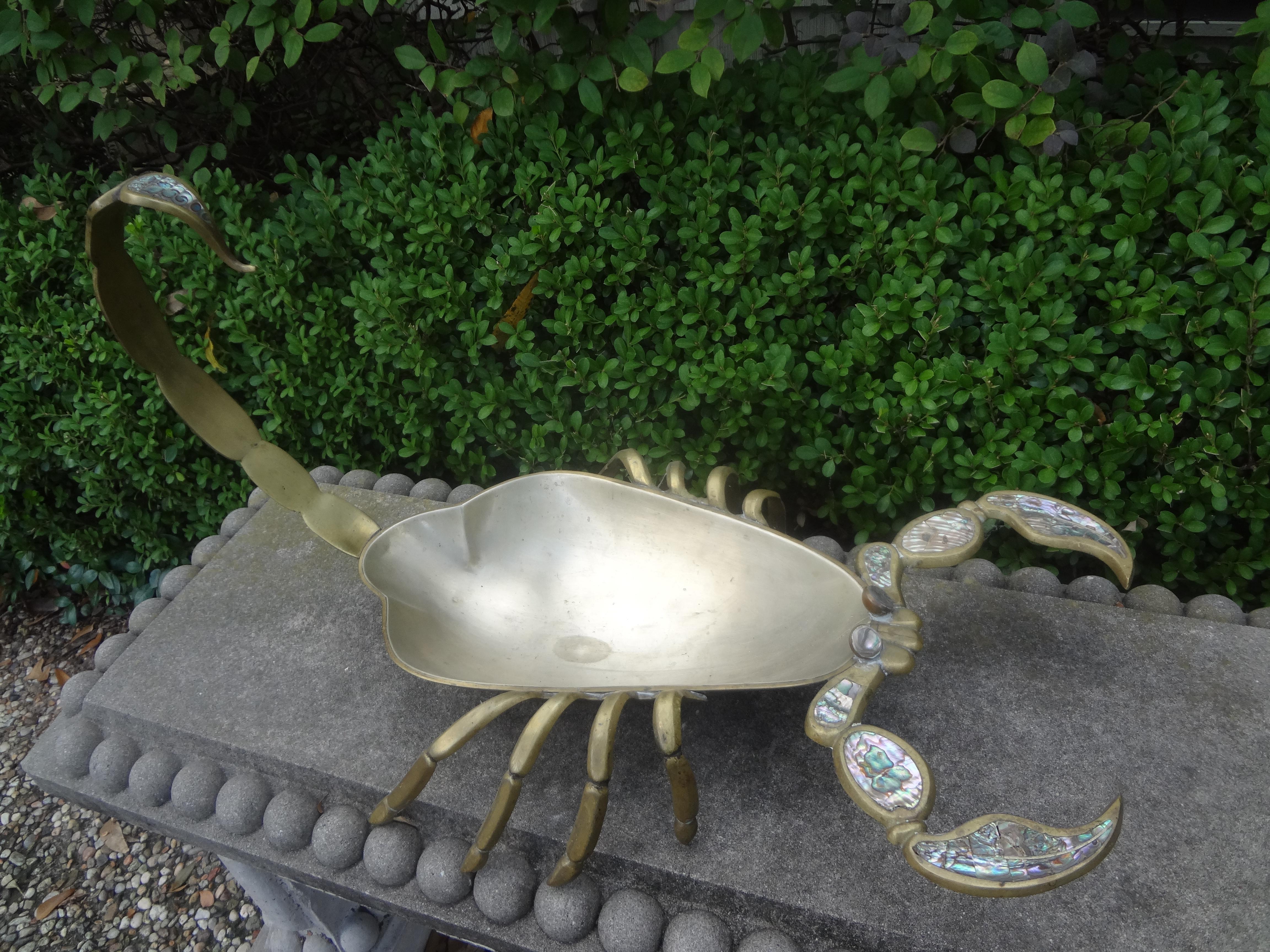 Mexican Modernist Mixed Metal and Abalone Scorpion Dish For Sale 2