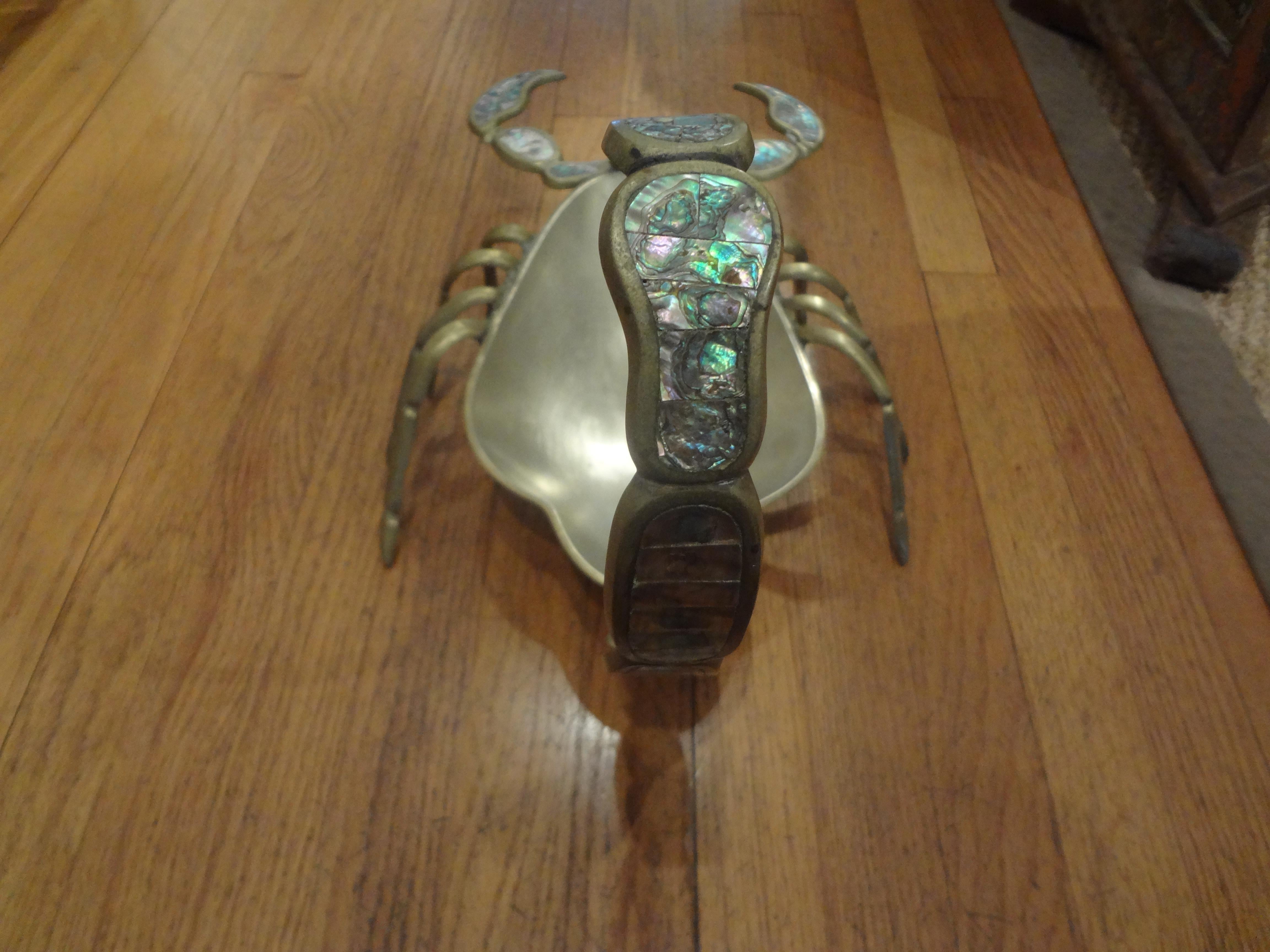Mid-Century Modern Mexican Modernist Mixed Metal and Abalone Scorpion Dish For Sale